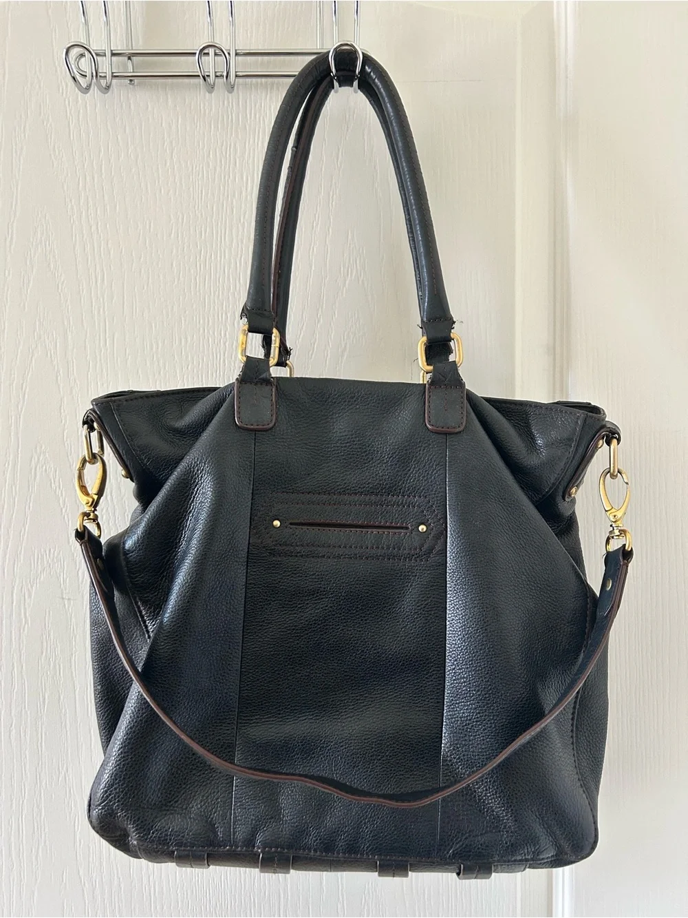 Steve Madden Edgy Utility Black Leather Tote Purse
